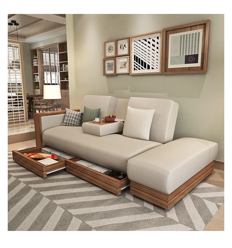 
2019 custom color fabric l shape sofa cum bed 