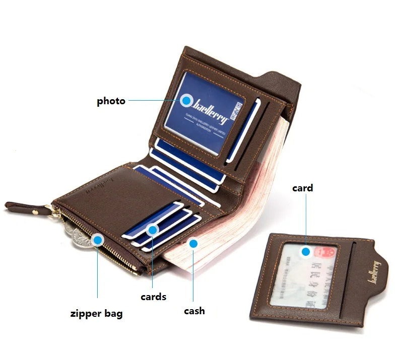 Оригинальный мужской кошелек Baellerry из искусственной кожи на молнии/Роскошный деловой дорожный для мелочи кошельки мужчин