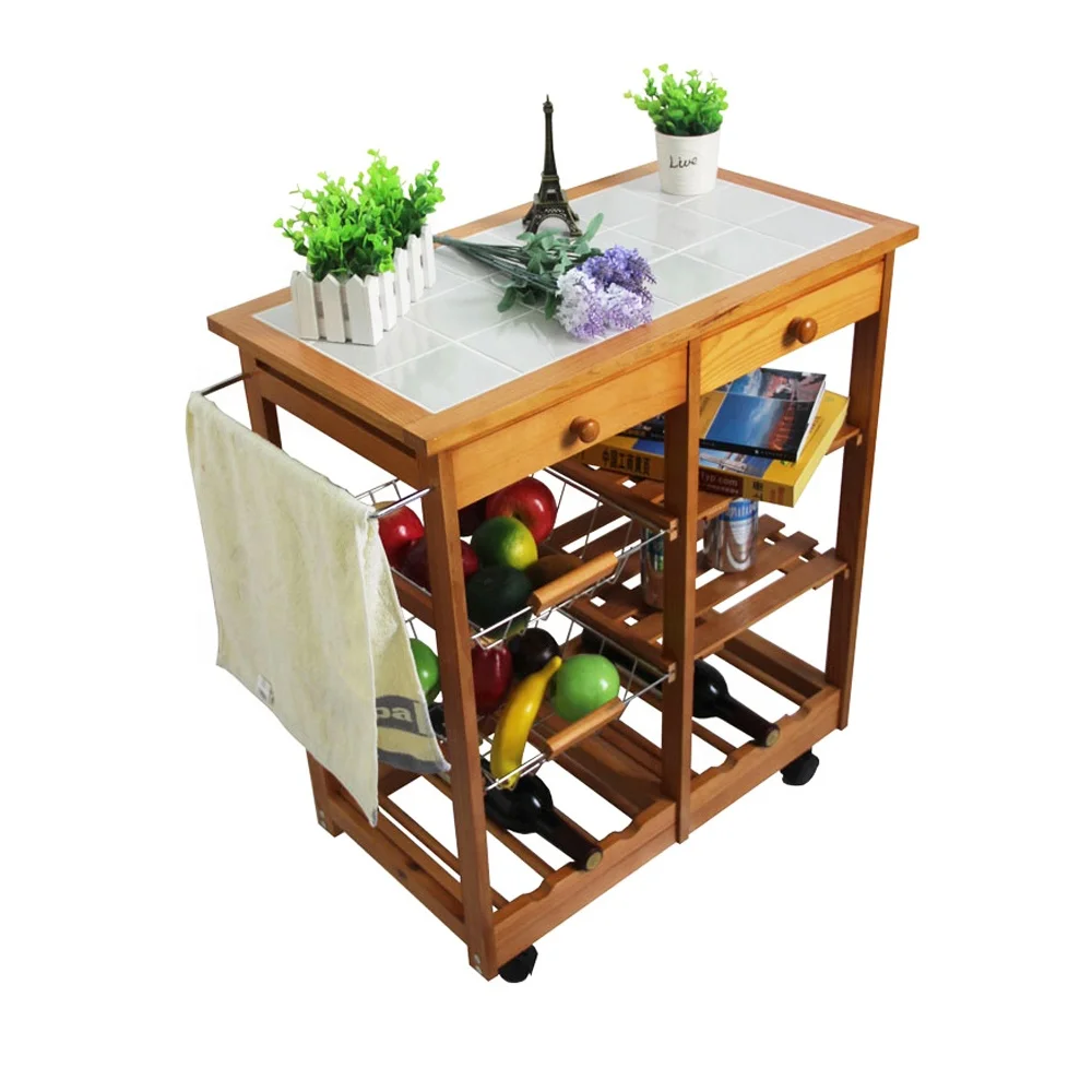 
Ceramic desktop storage solid wood kitchen trolly 