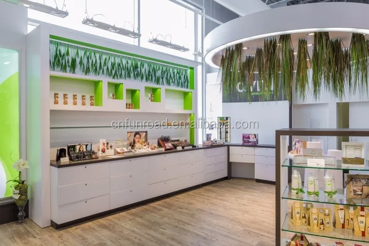 hot selling newest custom retail shop floor standing wooden cosmetic store furniture/makeup showcase design for sale