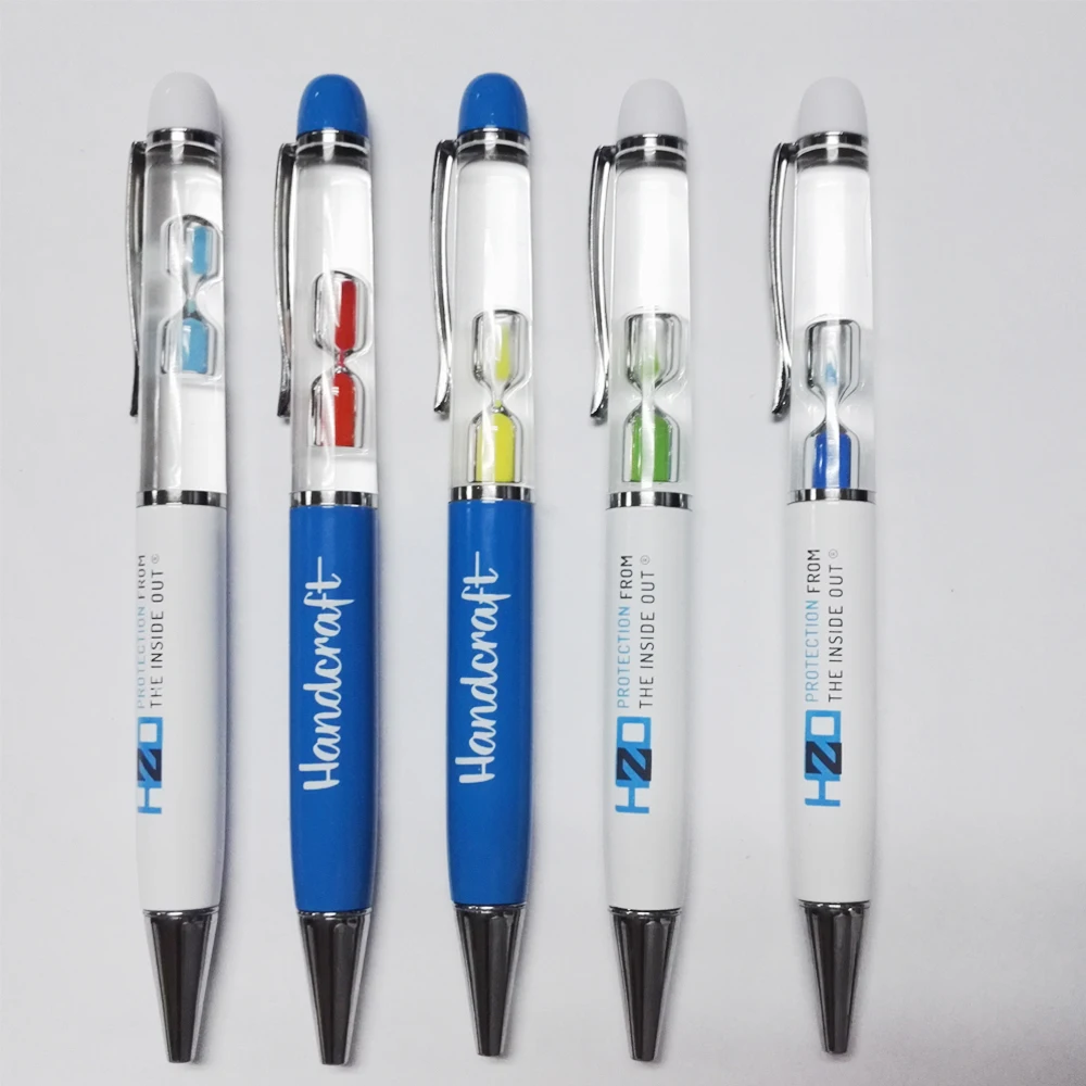 Sand Clock Metal Parts And Plastic Acrylic Ball Pen Promotional & Advertising Floater & Logo Liquid motionFloating Pen