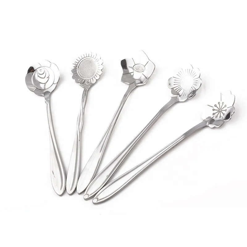 
YiJia 5pcs/set flower shape stainless steel dessert coffee sirring spoon 