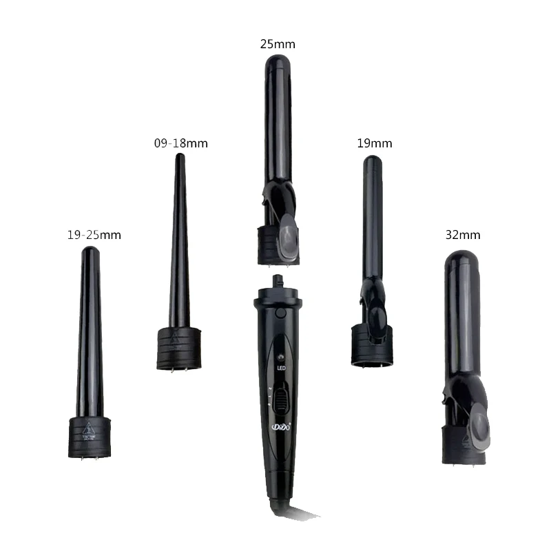5 In1 Multifunction Interchangeable Hair Curlers Kit Hair Curling Iron Wand Roller with Resistant Tourmaline Ceramic LCD CE ROHS