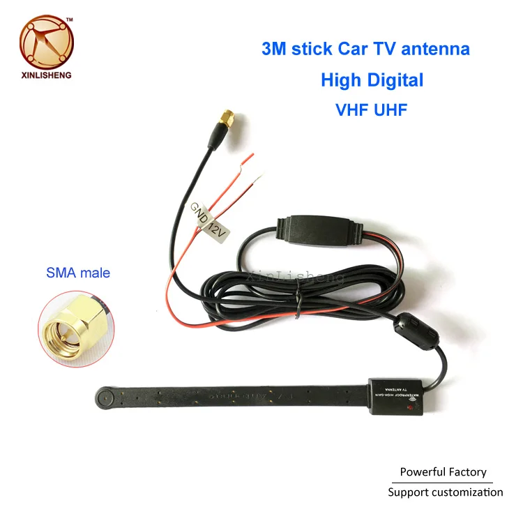 Outdoor Waterproof HDTV VHF UHF 3M stick Car TV antenna with Amplifier