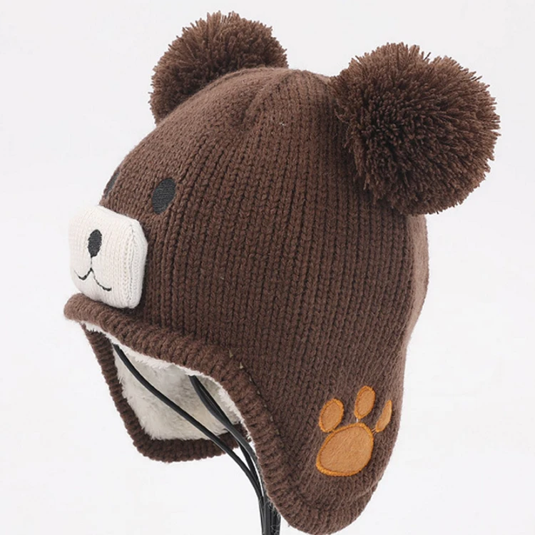 Fashion design bear personalized baby children cartoon characters beanie hat/ knitted crew hat for sale