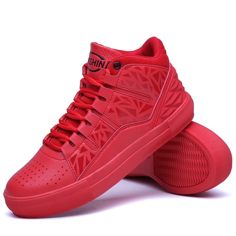  2021 OEM custom design casual shoe leather upper skate shoes red high top sneakers for men