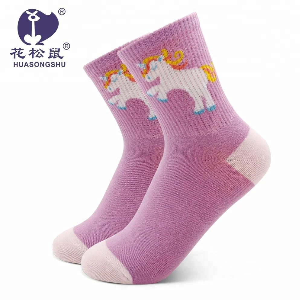 
Оптовые продажи Foshan носки фабрика Мода Мультфильм Единорог женщины фиолетовые носки 