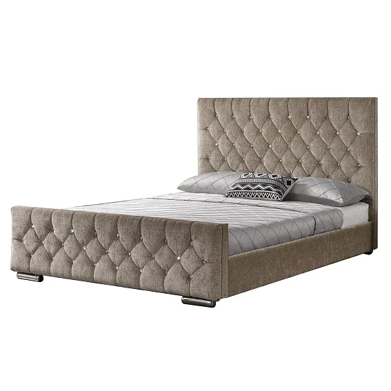 diamond crystal upholstered king queen size fabric bed modern