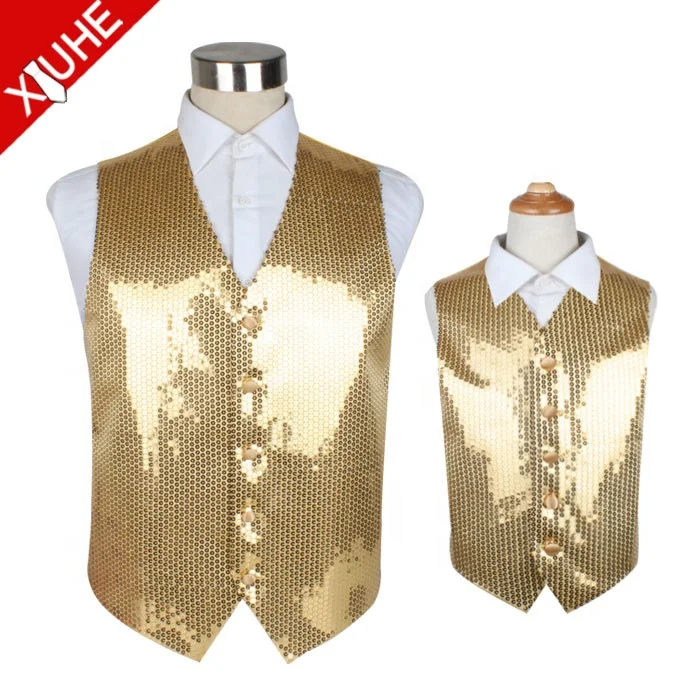 Chinese Supplier Colorful Dance Unisex Vest Party Dress Sequin Children Waistcoat for Men