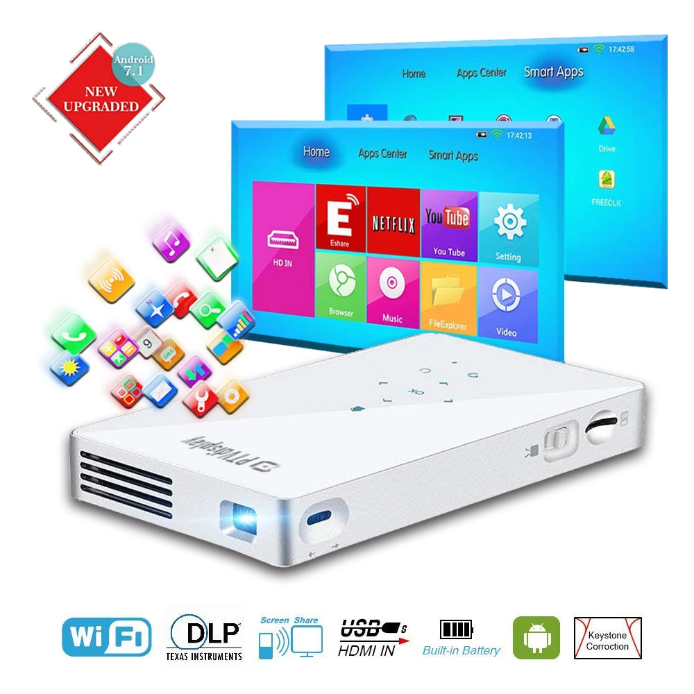 P8 BT Wireless Portable DLP Projector Android 480P 5000mah Projectors Mini Pocketable LED Wifi Smart Projector