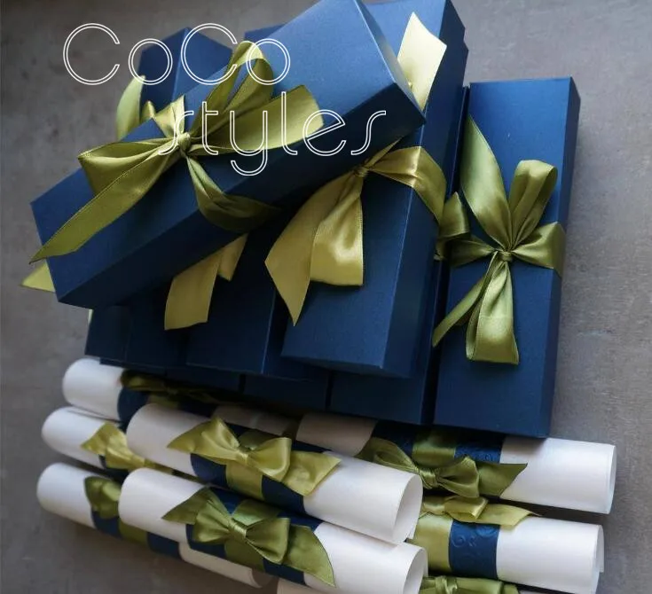 
Cocostyles personalized blank exquisite navy scroll invitation card with ribbon for royal wedding 