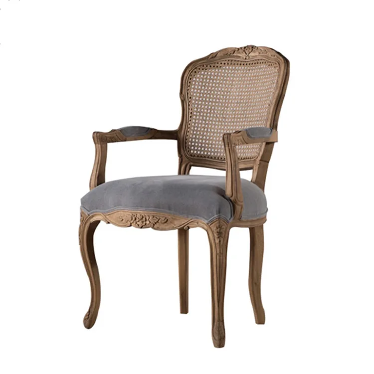Upholstered Vintage french cane  back fabric dining chair