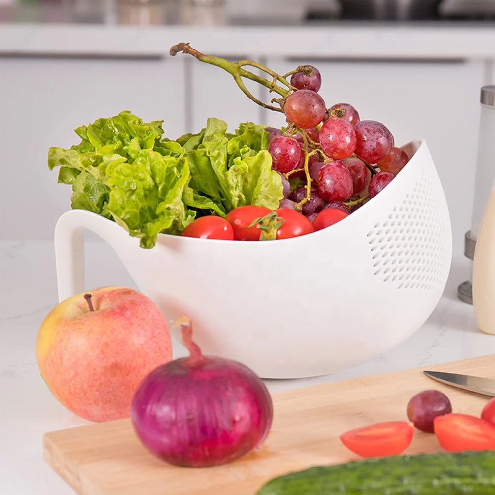 Kitchen Accessory Multifunctional Non-slip Colander Washing Fruit Vegetable Salad Bowl Plastic Draining Basket With Handle