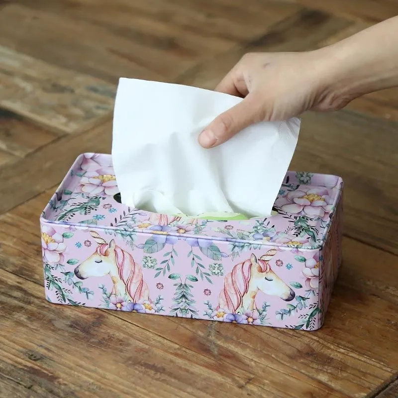 Custom printing elegant rectangle tin tissue napkin box for home