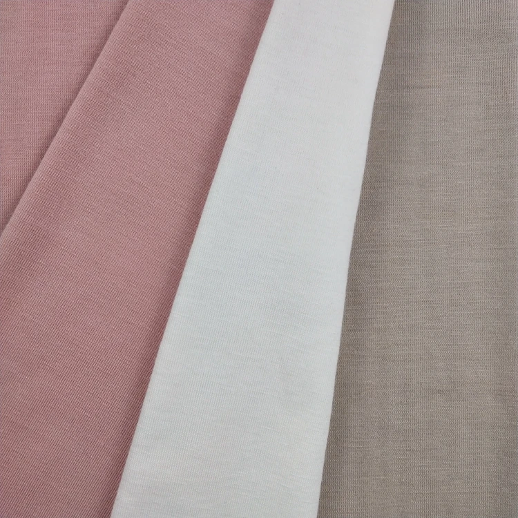Plain dyed polyester rayon spandex single jersey knitting shirt fabric wholesale