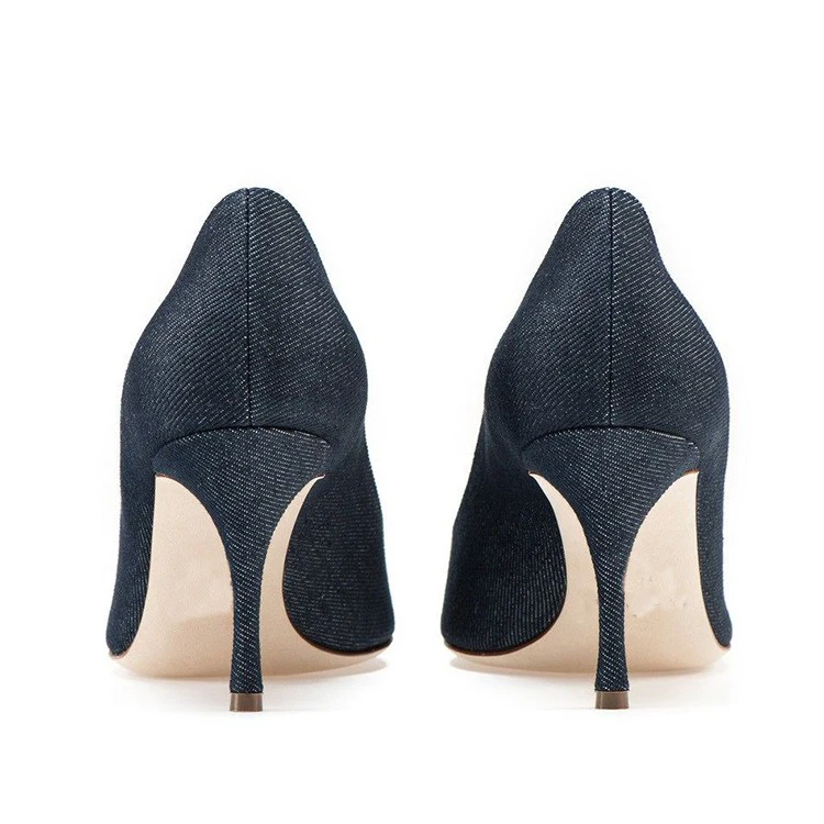 Summer Fashion Oxford Fabric Mid Pointy High Heel Shoes for Women Pumps Ladies Custom Shoe Making