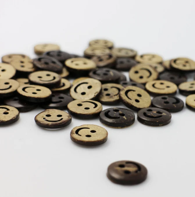 Stand Type Coconut Shell Buttons with Brown Happy Sad Face Design