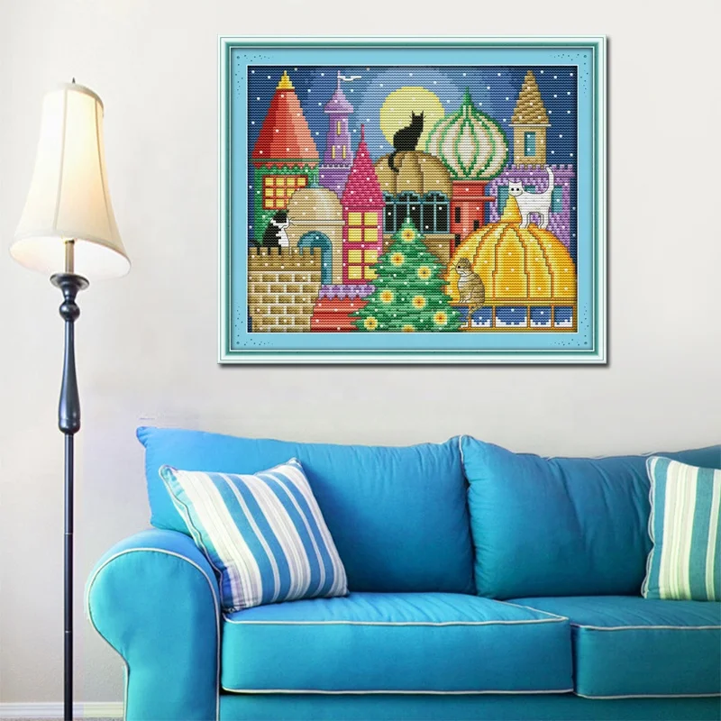 NKF the Cat City Needlework High Quality Cross Stitch Sets for Embroidery Kits Patterns Home Decoration