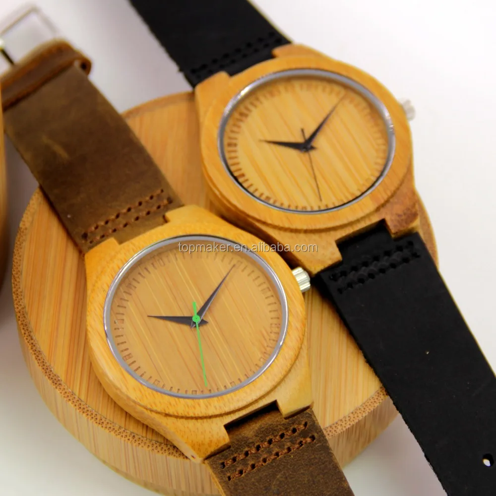 2017 Custom Logo Wooden Watch Mens Bamboo Watch with Green Hand