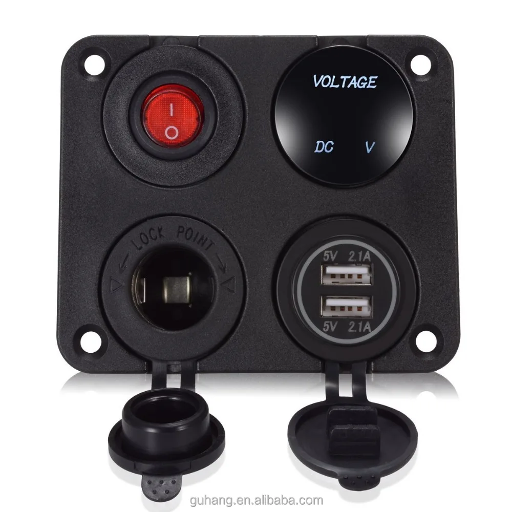 4.2A dual usb charger socket with LED voltmeter and on off bottom switch