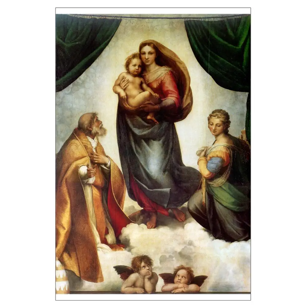 Sistine Madonna By Raphael Myriart canvas art prints figurative painting canvas portrait giant poster all art picture
