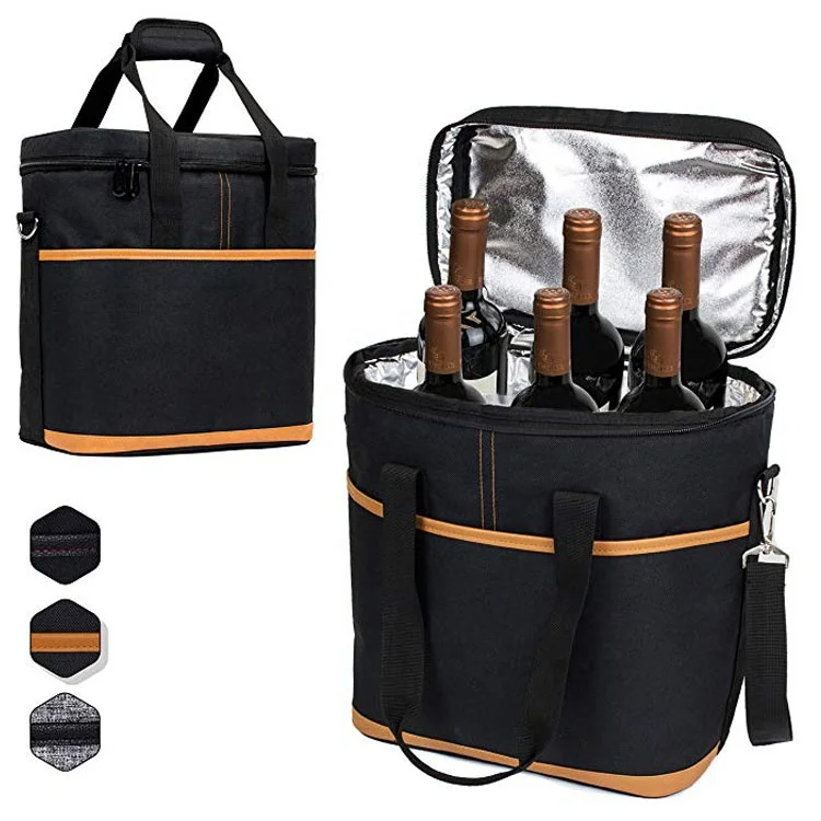 Портативная Черная переноска для путешествий, 6 упаковок, сумка-холодильник для бутылок, изолированная сумка-тоут для вина