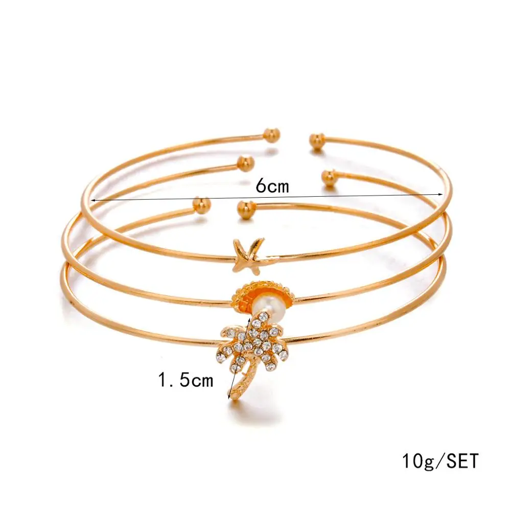 YK Cheap Price Open Bangle Marine Style Coconut Tree Shell Starfish Bracelet