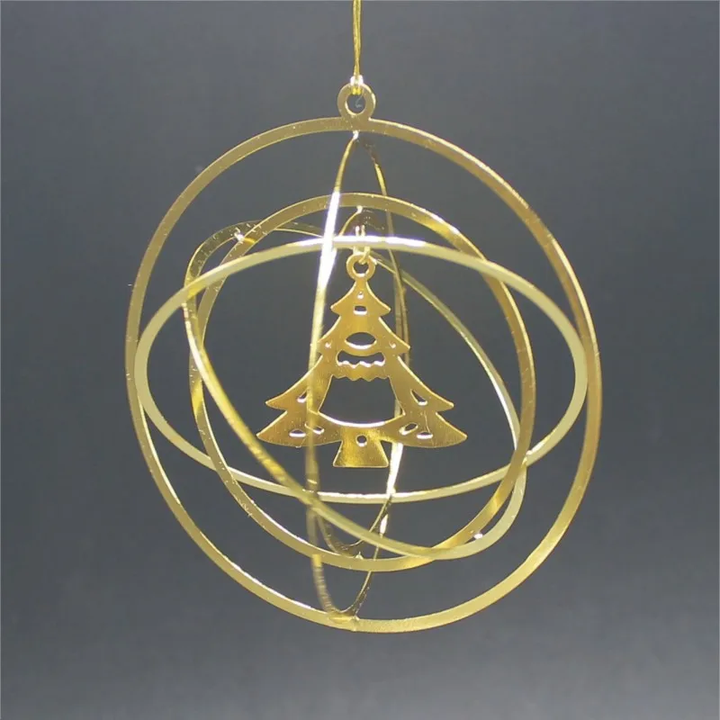 Holiday style gold plated round 3d die cut metal hanging ornament
