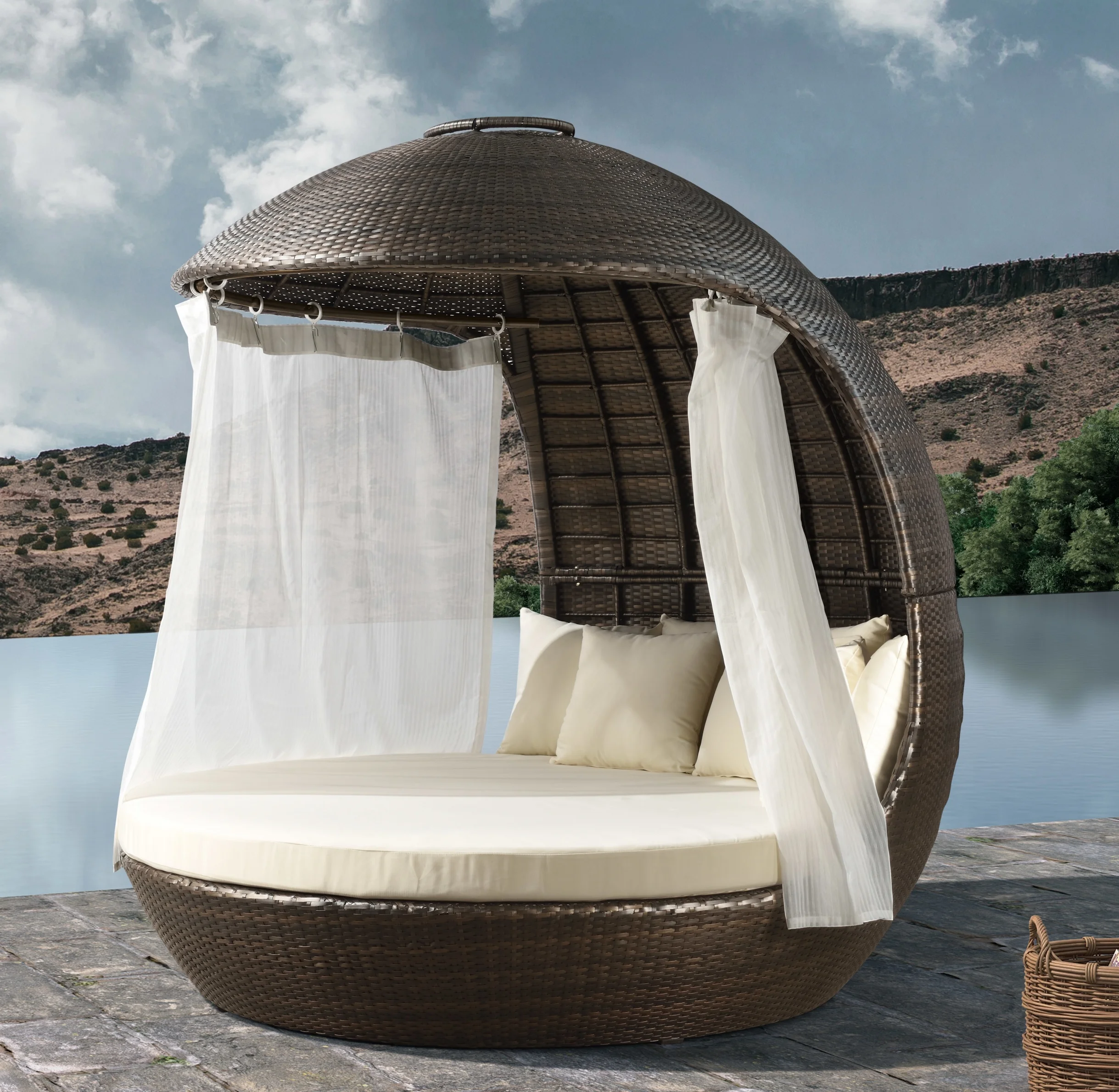 
New Design Customize Garden Furniture Rattan Round Outdoor Daybed 