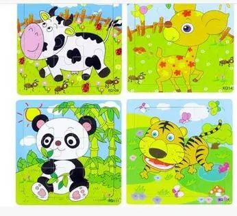 Educational 3D Cartoon Animals Wooden Jigsaw Puzzles Toys Kids Baby Games Toy Wood Puzzle Children Intelligence Development Toys
