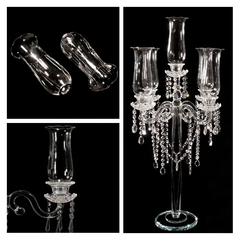 Wholesale 120cm Height Glass Hurricane 5 arms crystal candlestick candelabra for table decorations wedding centerpieces