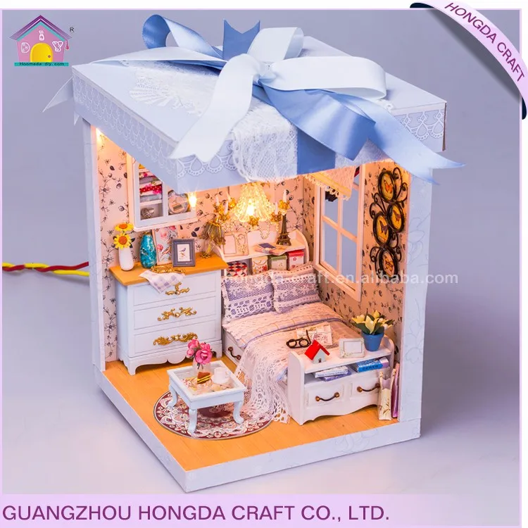 Оптовая продажа с моделирование мебель DIY Миниатюрный Кукольный домик дешевые дома древесины подарочная коробка