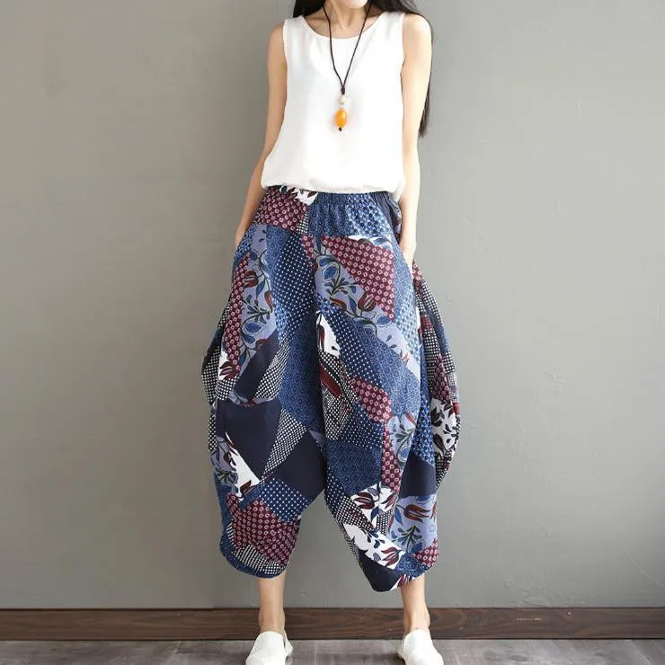 OEM ethnic Korean style loose printed pants, traditional vintage women trousers of Guangzhou factory