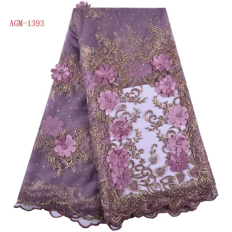 
2018 Wholesale High Quality Tulle Lace Fabric With Beads Gold Embroidered 3D Flower Lace Fabric For Evening Dress 