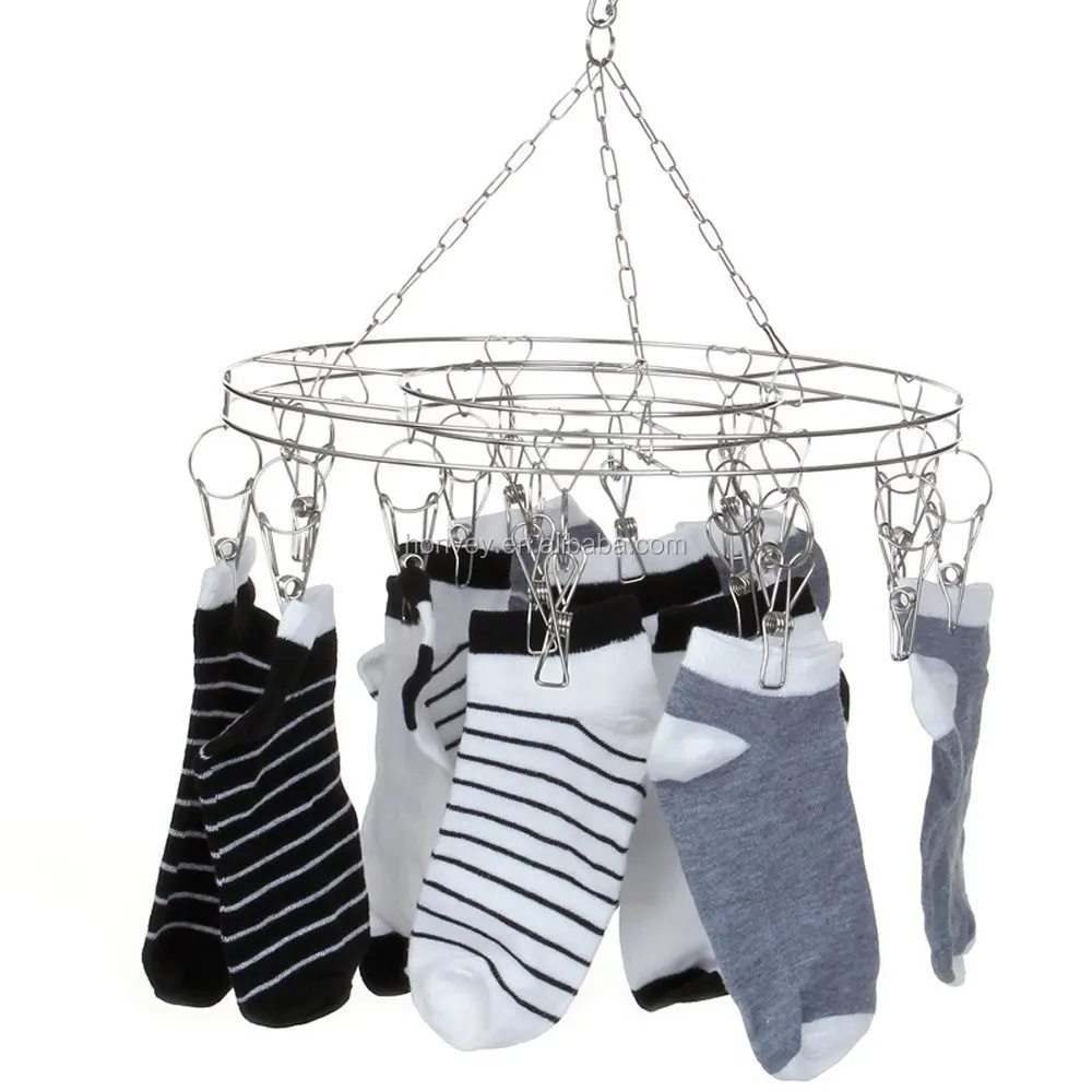 
HONVEY Stainless Steel Clothespins Round Hanging Drying Rack-Laundry Drip Hanger with 20 Clips for Drying Clothing,Socks,Towels 