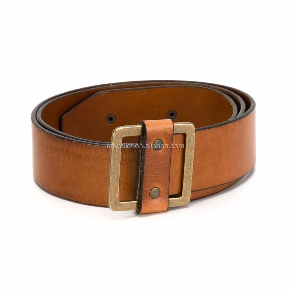 Wholesales vintage men belt vegetable tanned leather, Brown leather square buckle belt for Europe America market