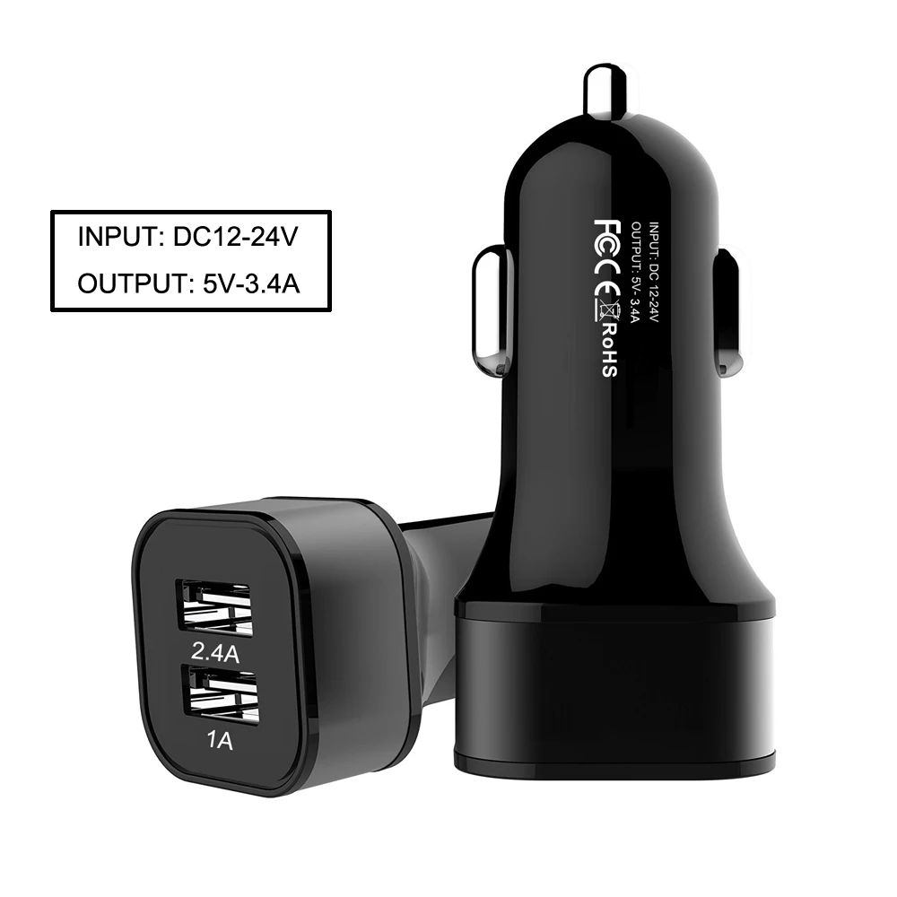 5V 3.4A Fast Charge Dual USB Car Chargers, 2019 Classic Design Duo Ports Portable Mobile Car Charger Quick Charge