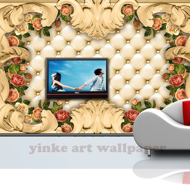 
Custom 3D Photo Wallpaper Europe frame luxury rose leather Soft Bedding Room Sofa Backdrop Mural Wall Paper For The Walls 3D 