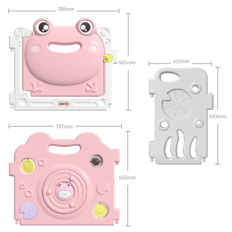 
Frog Cute Pink Plastic Baby Girl Playpen Indoor Baby Kids Panel Safety Play Center Yard Home Outdoor Fence with 16+2 Panel 