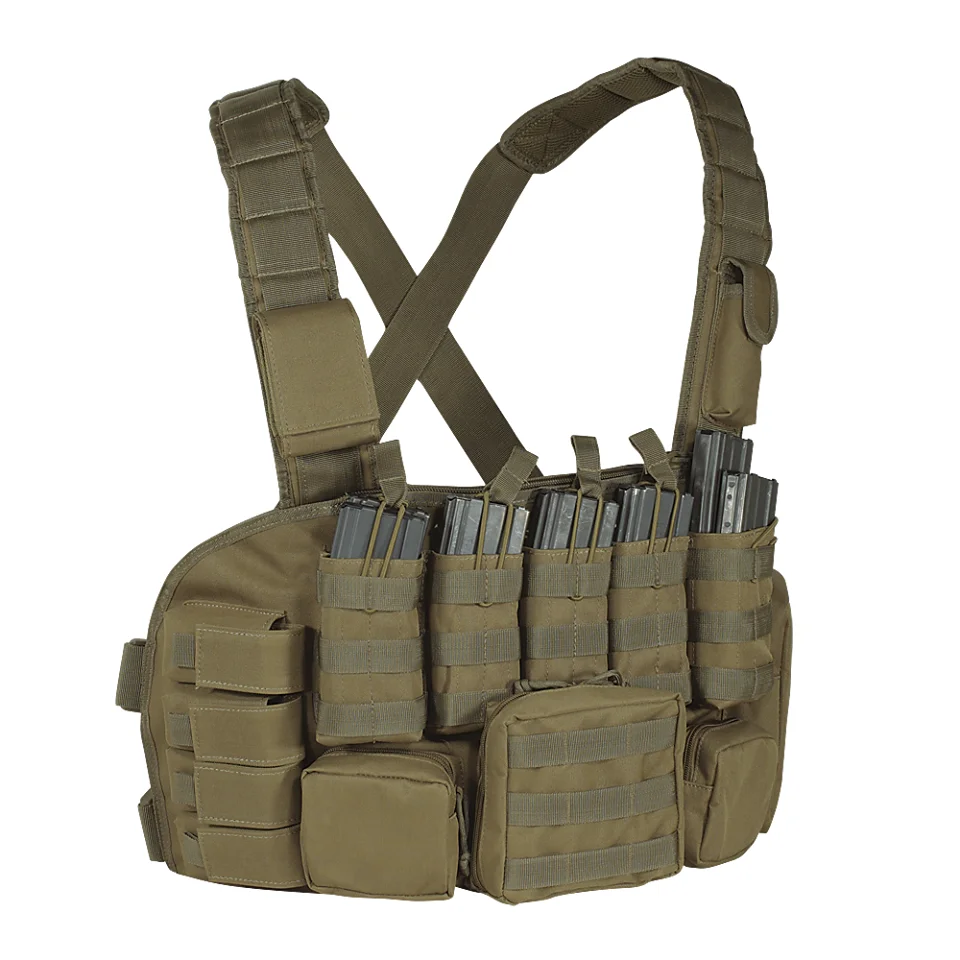 Tactical Adjustable  Chest Rig, Coyote Combat Vest,  Modular Assault  Chest Rig With Magazine Pouches