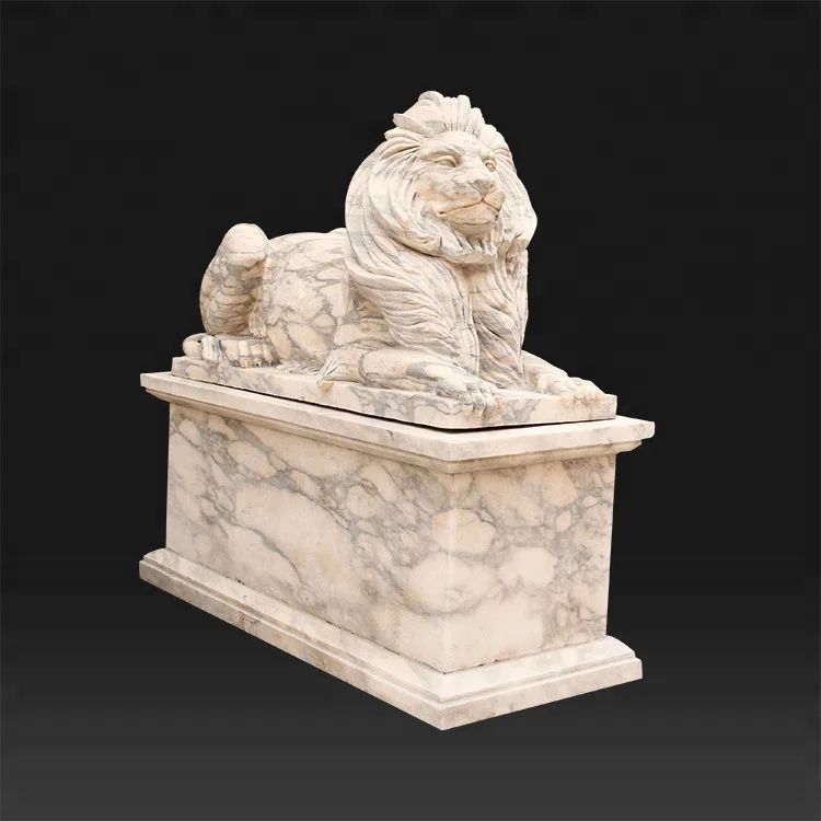 Outdoor Garden decoration life size sculpture  marble stone lion statue for sale