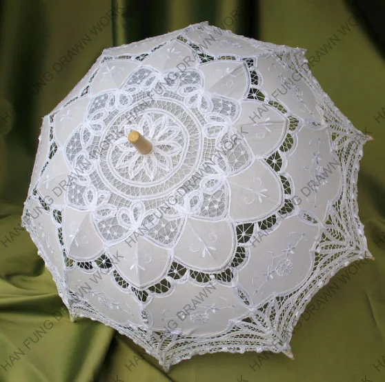 100% Cotton Handmade Belgian Lace Parasol & Lace Fan
