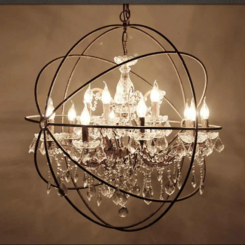 Деревенский креативный Ретро винтажный железный подвесной светильник для ресторана антикварные подвесные светильники светодиодные Лофт круглый шар Хрустальная люстра светильники