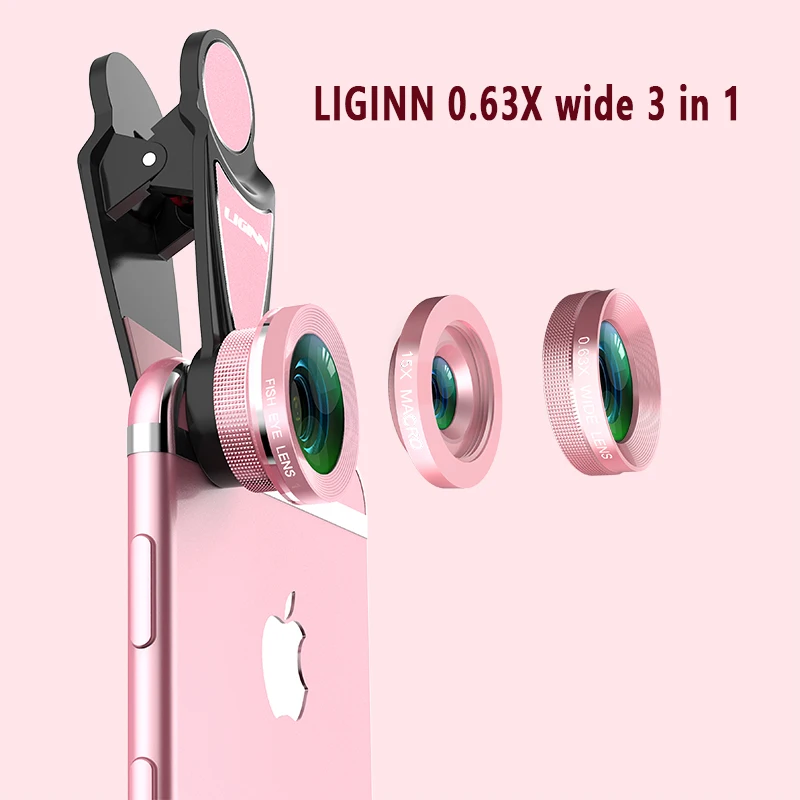 LIGINN 2020  3 in 1 kit 0.63X wide-angle 15X macro 198 degree fisheye cell phone camera lens