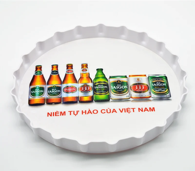 Promotion cheap beer bottle cap shape round plastic serving tray