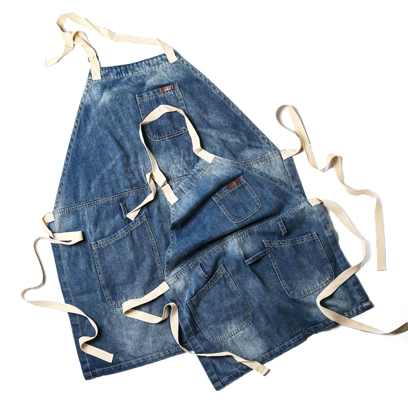 
Jeans Handsome and cool work custom apron bartender adjustable size aprons Kitchen Work BBQ Customized denim aprons kids barista 