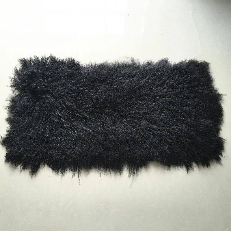 Wholesale Long Hair black Mongolian Rugs Genuine Tibetan Lamb Fur Plate