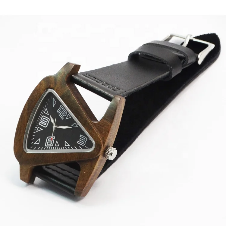 China wooden watch women luminous needles black triangle mens watches