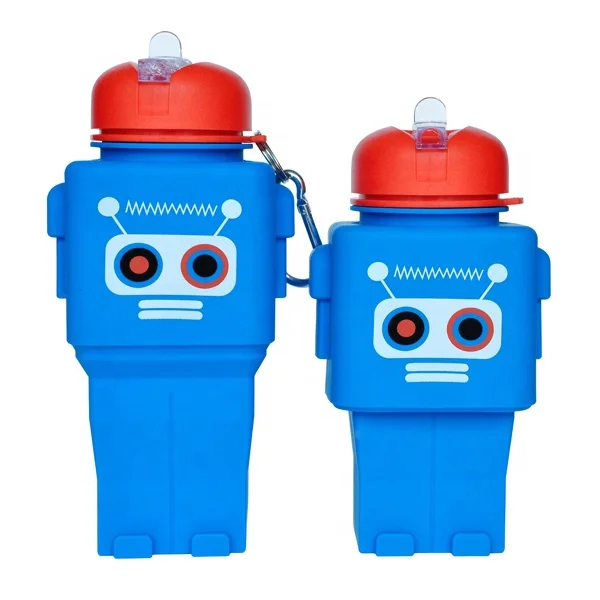 Silicone Cartoon School Children Water Jar Colorful Robot Water Bottle Kid