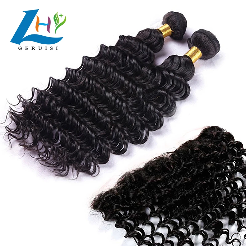 3 Bundles with closure 100 Unprocessed Brazilian Mink Virgin Human Hair Weaving 13x4 Deep Wave Deals With Swiss Lace frontal